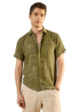 Modeve Men’S Half Sleeve Regular Fit Geometric Print Shirt – Perfect For Summer Style- Olive-Xl